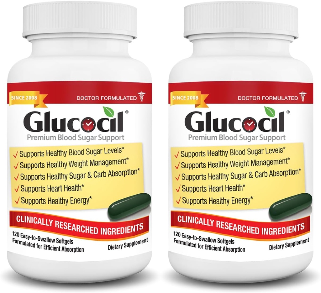 Glucocil – Softgels - Premium Blood Sugar Support - Over 2 Million Bottles Sold - Supports All 3 Blood Sugar Essentials - Since 2008, with Berberine, Proprietary Mulberry Leaf, and More, 2-Pack 2