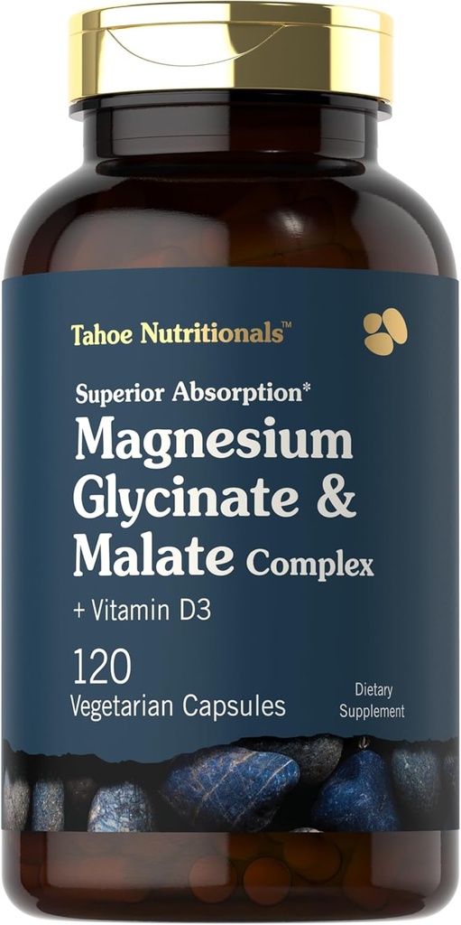 Tahoe Nutritionals Magnesium Glycinate and Malate Complex | with Vitamin D3 | 120 Capsules | Superior Absorption | Non-GMO and Gluten Free Formula 2