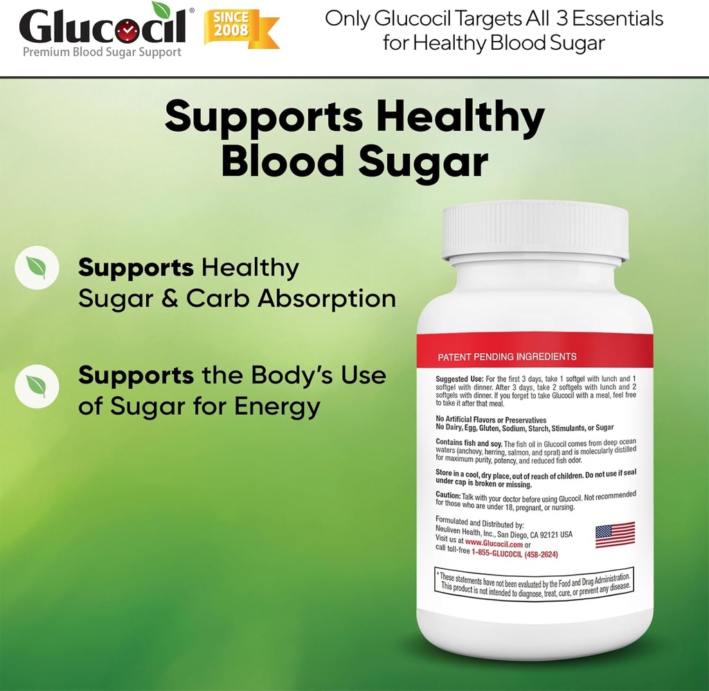 Glucocil – Softgels - Premium Blood Sugar Support - Over 2 Million Bottles Sold - Supports All 3 Blood Sugar Essentials - Since 2008, with Berberine, Proprietary Mulberry Leaf, and More, 2-Pack 4