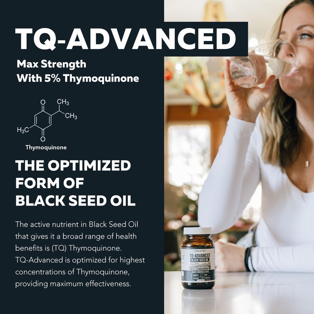 Black Seed Oil Softgels | 5% Thymoquinone - TQ-Advanced® | High Potency - 500 mg per Capsule - 15:1 Concentrate from Nigella Sativa Extract, Raw Form, Vegan Formula, Glass Bottle (60 Softgels) 3