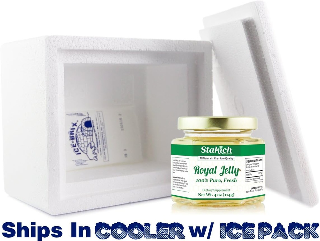 Stakich Fresh Royal Jelly - Pure, All Natural - No Additives/Flavors/Preservatives Added - 4 Ounce (114 Gram) 4