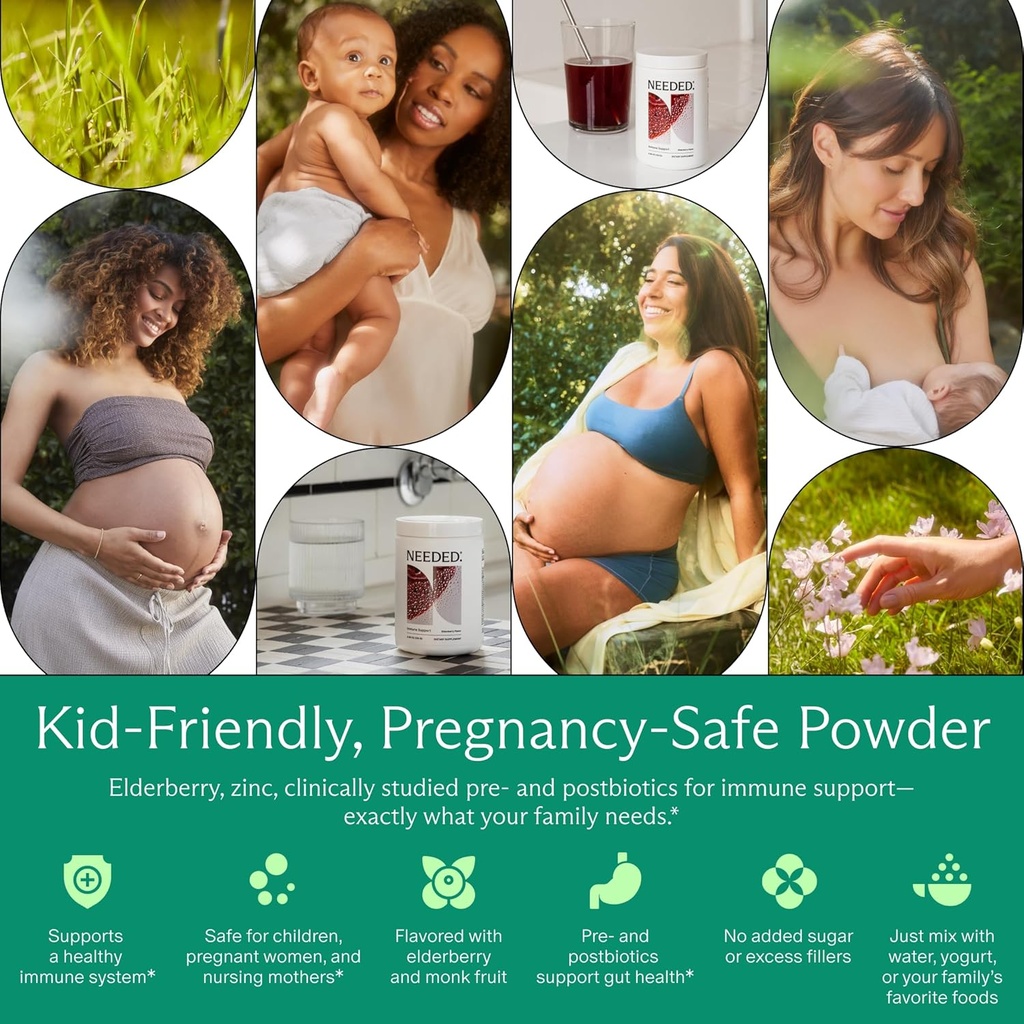 Needed. Immune Support Immunity Powder - for The Whole Family - Pregnancy Safe Immunity Supplement - Zinc with Elderberry - Easy-to-Take 5