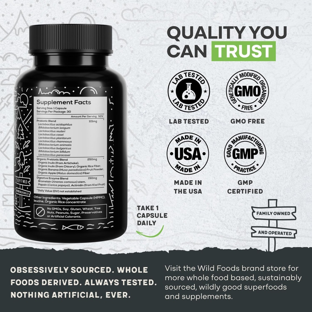Wild Prebiotics and Probiotics with Digestive Enzymes | 20 Billion CFU - 10 Strains for Women & Men | Support Gut Health & Digestion Supplements | Non-GMO Prebiotic Fiber | 30 Count (Pack of 2) 3