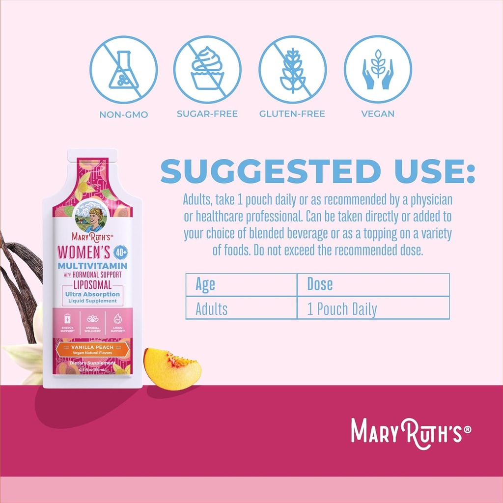 MaryRuth Organics Multivitamin for Women 40 | Womens Multivitamin Liposomal | Immune Support Supplement | Energy Supplements & Sleep Aid | Methylated Multivitamin | Vegan | Sugar Free | 14 Servings 4