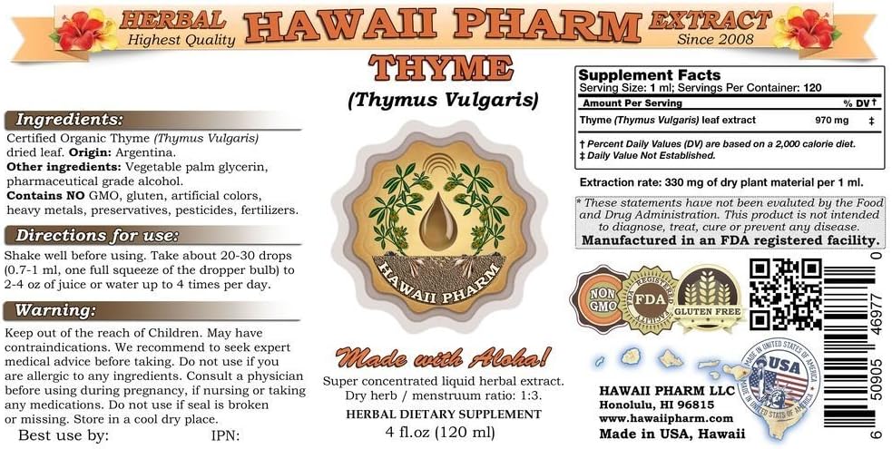 Hawaii Pharm Thyme (Thymus vulgaris) Liquid Extract 2x4 fl.oz 3