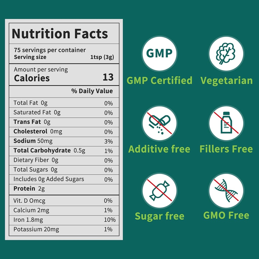 Chlorella Powder Natural with 16 oz - Chlorophyll Powder, Supports Immune System & Liver Function, Keep Youth, Vegan, Rich in Vegan Protein and Vitamins. 6