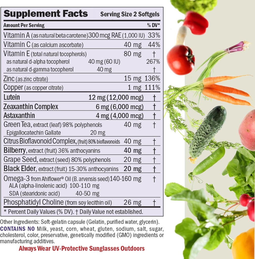 ANDREW LESSMAN Ultimate Eye Support with Astaxanthin 30 Softgels - 12mg Lutein, 6mg Zeaxanthin, 4mg Astaxanthin, Bilberry. Key Nutrients to Support Eye Health, Promote Healthy Vision. No Additives 3