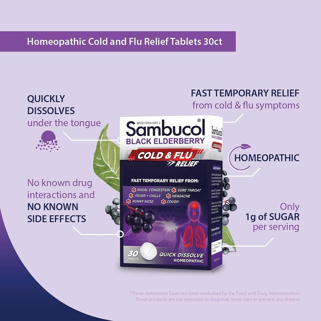 Sambucol Cold and Flu Relief Tablets - Homeopathic Cold Medicine, Remedy for Adults, Black Elderberry for Colds, Zinc Remedy - 30 Count 6
