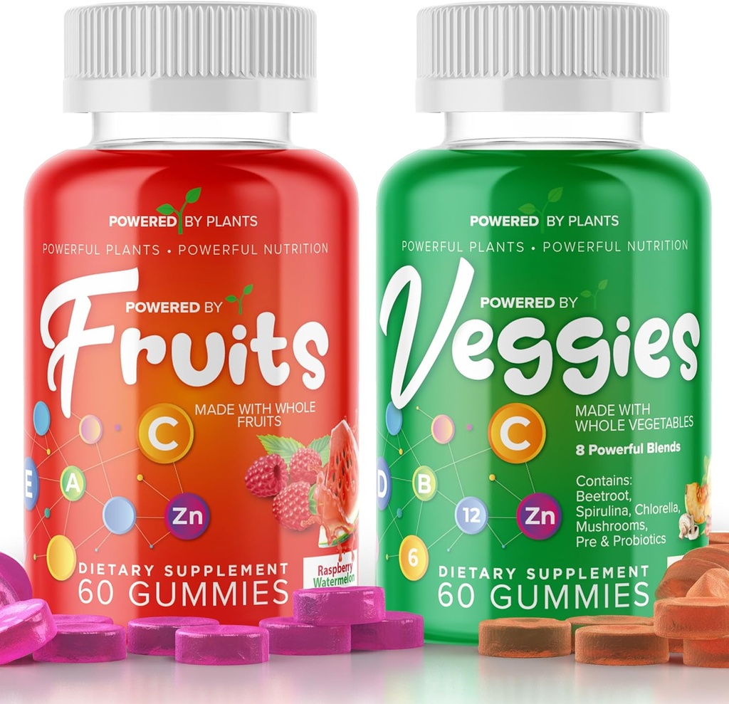 Fruit and Veggie Gummies for Adults - Natural Superfood with Vitamins, Minerals, & Antioxidants - Fruit and Veggies Supplement - Powered by Plants, Pack of 2, 60 Gummies Each, 30-Day Supply 2