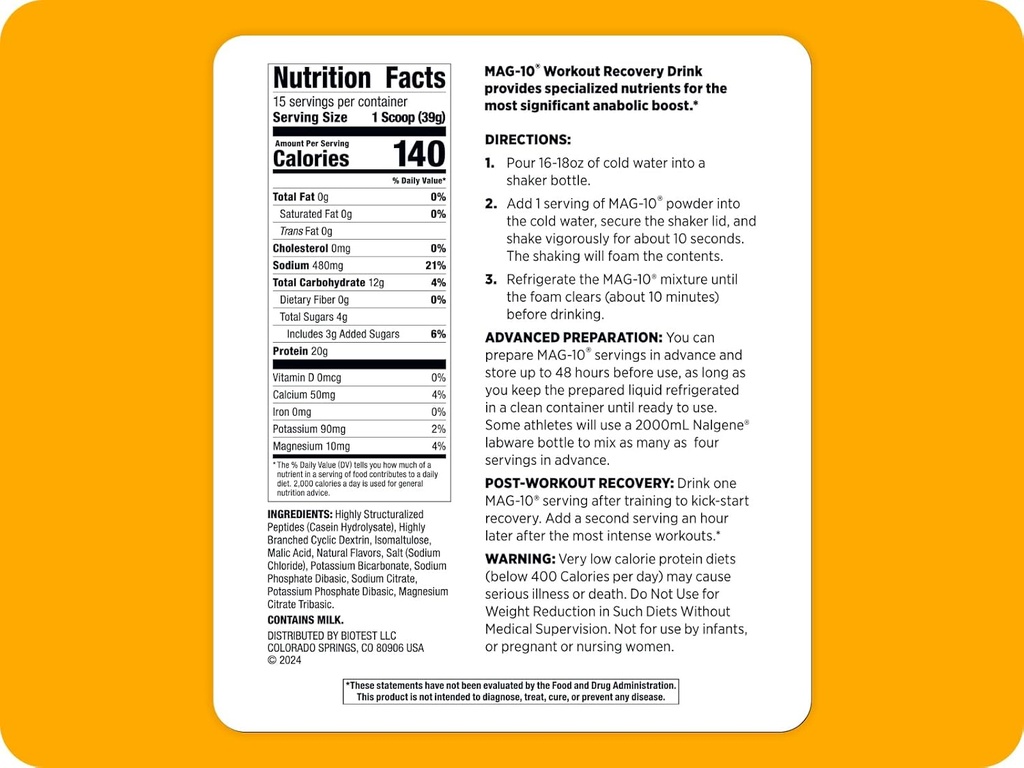Biotest MAG-10 Post-Workout - 2X Muscle Gains, 15 Servings - 20g Di/Tri-Peptides, 7g HBCD, 3.5g Isomaltulose - Lemon 3