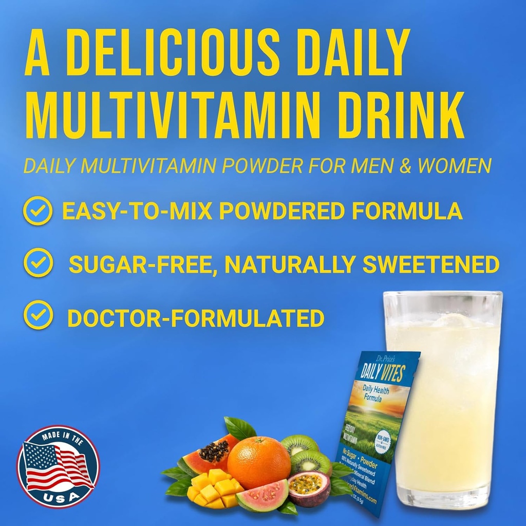 Dr. Price's Vitamins Multivitamin for Women and Men - Supplement Powder Packs - 30 Packets - B Complex Vitamin Supplement - Daily Vites - Minerals for Water - No Sugar, Non GMO, Gluten Free Drink Mix 6