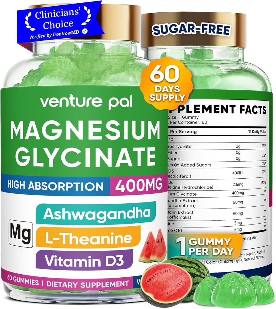 60 Day Supply Magnesium Glycinate 400mg Gummies with Ashwagandha, L-Theanine, CoQ10, Vitamin D3 & B6, Sugar Free Magnesium Gummies for Adults & Kids, Stress Relief, Sleep & Calm, Vegan, Gluten Free 6