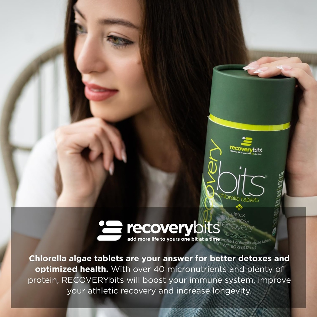 RECOVERYbits - Organic Chlorella Tablets - Plant-Based Algae Superfood - Chlorophyll - Cracked Cell Wall - Energy - Immune System - Detox - Keto - Vegan - Non-GMO - Small Canister - 360 Tablets 4