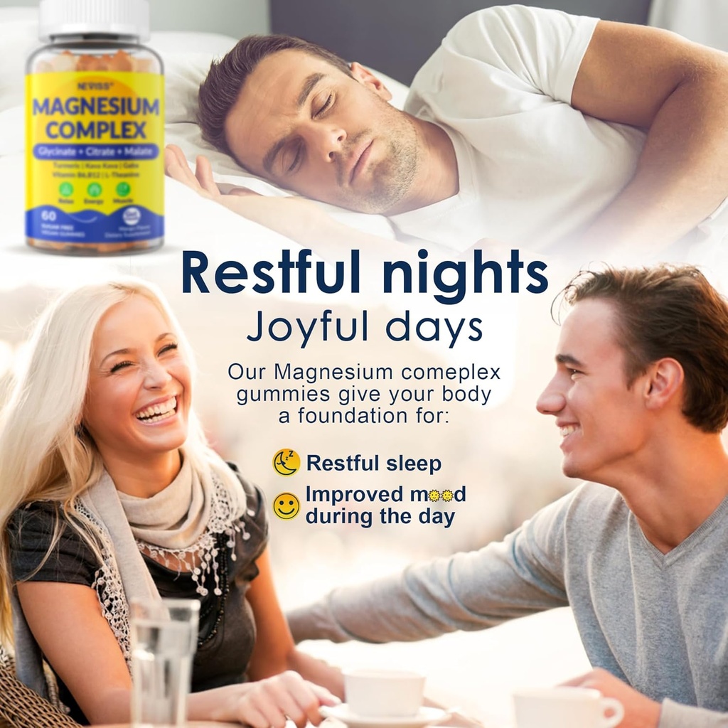 Magnesium Complex Gummies 400mg, Magneisum Glycinate Citrate Malate + Turmeric, GABA, B6 B12, Kava Kava, L-Theanine for Sleep, Calm, Relaxation, Energy, Magnesium Gummies for Women Men, Vegan, 2 Pack 5