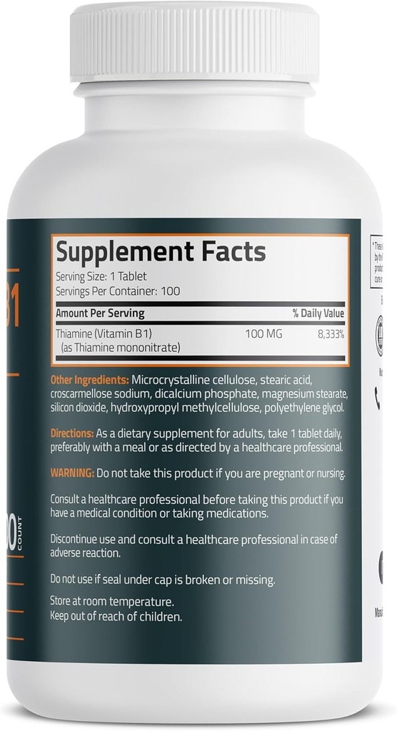 Bronson Vitamin B1 100mg, Non-GMO, 100 Vegetarian Tablets 3