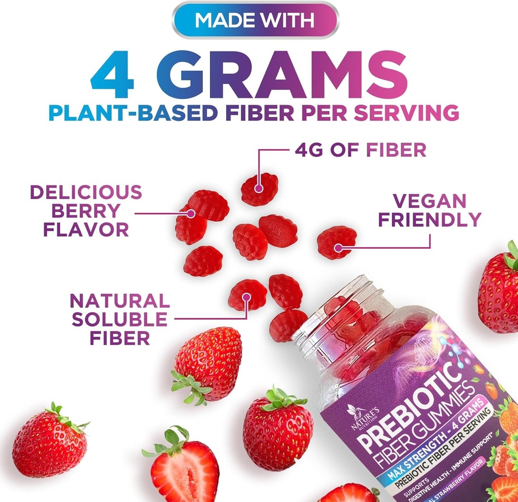 Fiber Gummies for Adults, Daily 4g Gummy Fiber Supplement, Prebiotic Gummy Digestive Health Support - Plant Based Soluble Fiber Chews, Prebiotics Supports Regularity & Digestion Non-GMO - 120 Gummies 6