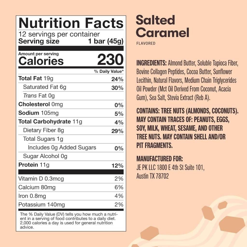 Perfect Keto Bars - The Cleanest Keto Snacks with Collagen and MCT. No Added Sugar, Keto Diet Friendly - 3g Net Carbs, 19g Fat,11g Protein - Diet Food Dessert (Salted Caramel, 12 Bars) 6