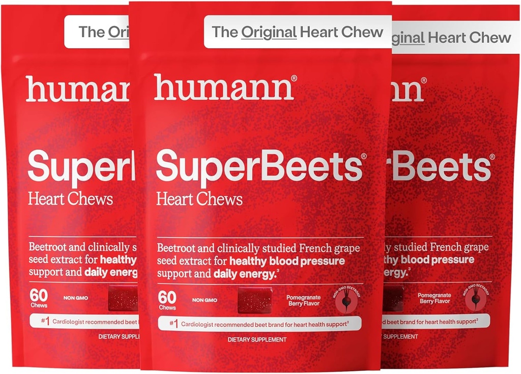 HumanN SuperBeets Heart Chews, Nitric Oxide and Blood Pressure Support, Grape Seed Extract & Non-GMO Beet Root Powder Energy, Pomegranate Berry Flavor, 180 Count 2