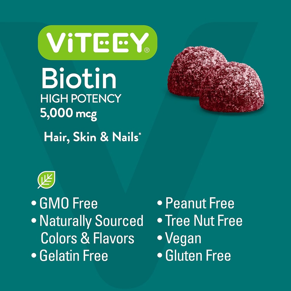 VITEEY Biotin Gummies for Hair Skin and Nails - Biotin for Hair Growth Gummies - 5000 mcg - Vegan, Gluten-Free, Non-GMO – 120 Count 6