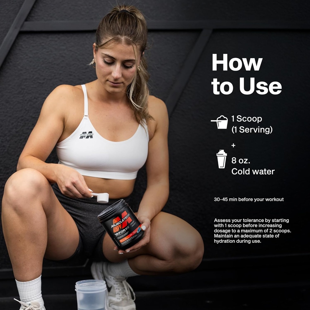 MuscleTech Pre-Workout Powder, Vapor X5 - Sports Nutrition Muscle Building Supplements for Women & Men - Intense Muscle Pump Energy Powder Drink Mix - Blue Razz Freeze, 266g (30 Servings) 6