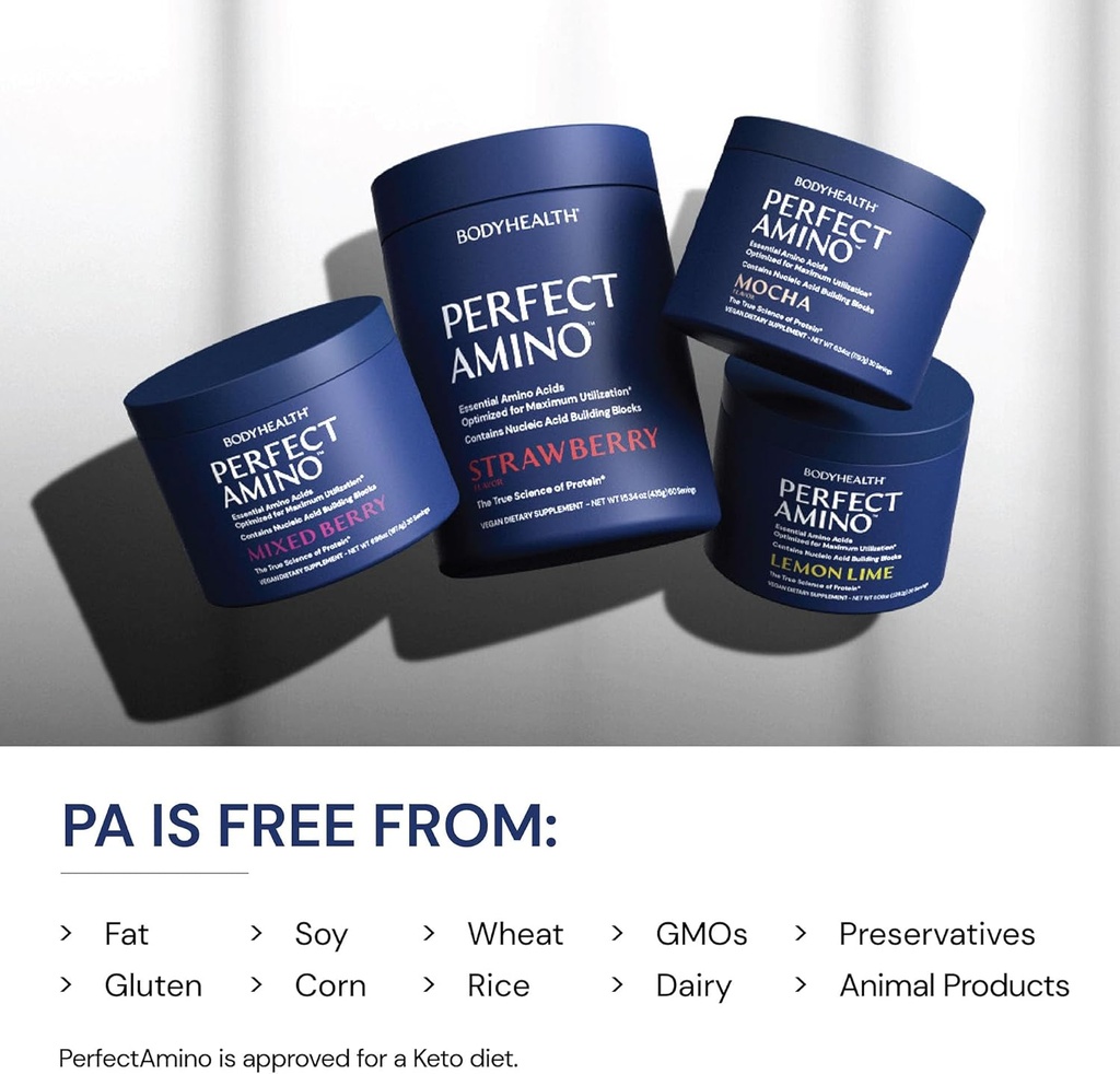 BodyHealth PerfectAmino Powder - BCAA and EAA Powder for Pre and Post Workout - Amino Acid Energy Drink for Men and Women to Support Lean Muscle and Recovery - Mixed Berry - 60 Servings 6