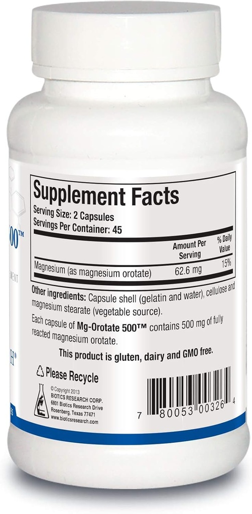 Biotics Research Mg Orotate 500mg™ Magnesium Orotate - 2 Capsules per Serving (1000mg) - Cardiovascular Support Heart Health, Overall Relaxation, Improves Sleep and Muscle Relaxation - 90 Caps 4