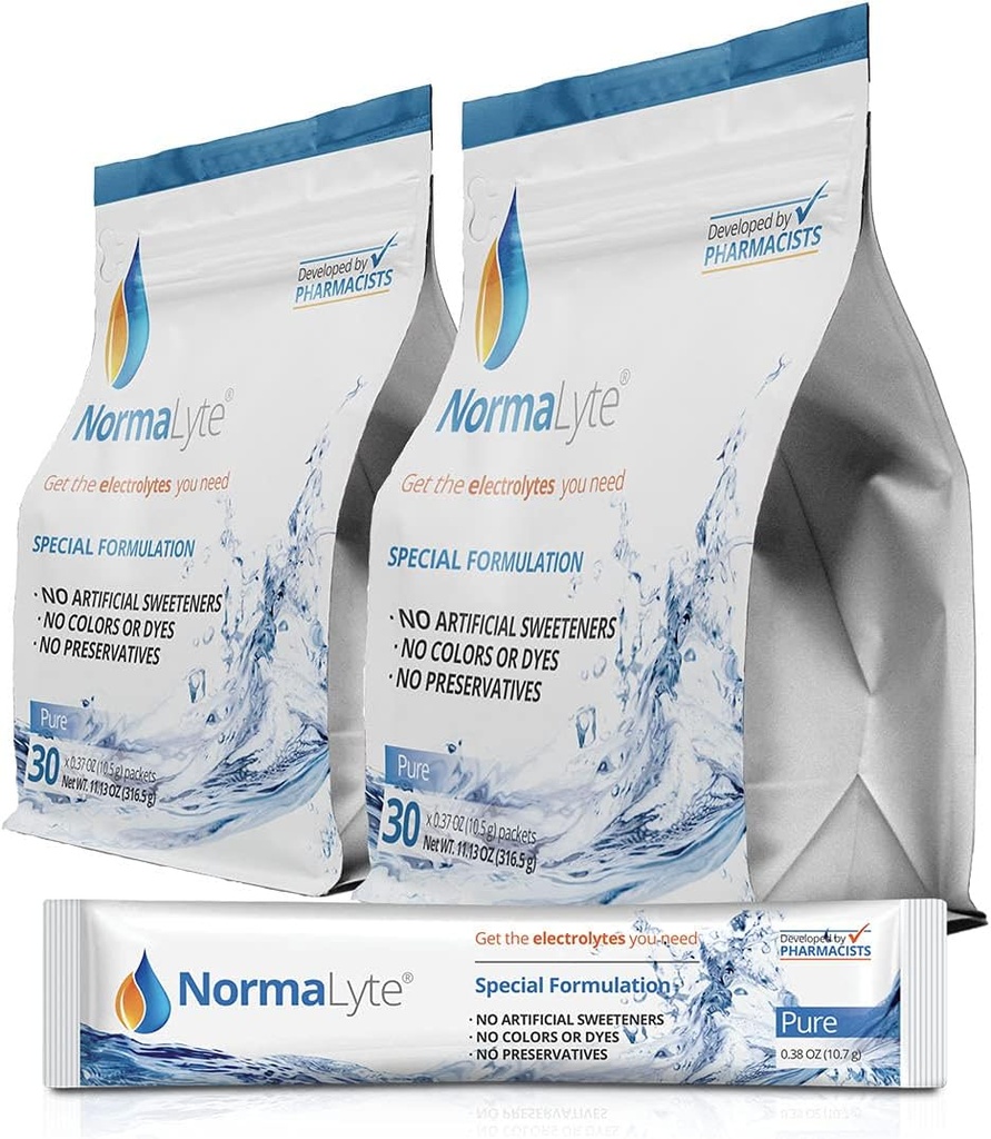 NormaLyte Oral Rehydration Salts-2 Pouches - 60 Sticks (Yields 500mL per Pack)-Pure| Energy Supplements, Potassium Supplement, Dehydration Recovery and Quick Absorption 2