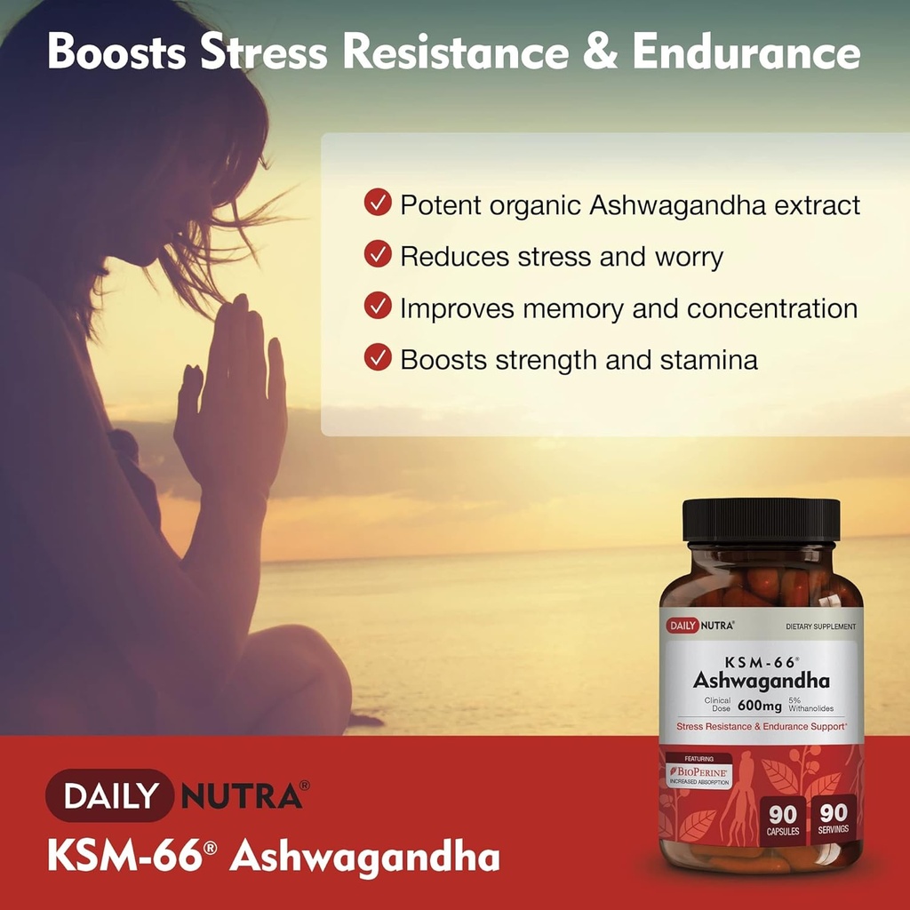 DailyNutra KSM 66 Ashwagandha (90 Capsules) and Mushroom Cacao Mix (16oz) Bundle for Relaxation and Focus 3