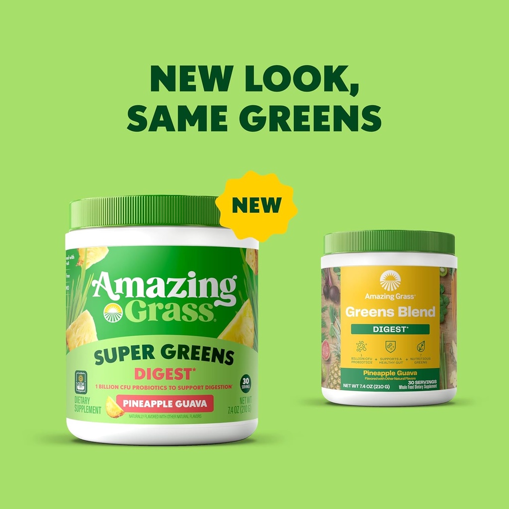 Amazing Grass Greens Blend Digest: Super Greens Powder Smoothie Mix for Digestion Support with Organic Spirulina, Chlorella, Beet Root Powder, Digestive Enzymes & Probiotics, 30 Servings 4