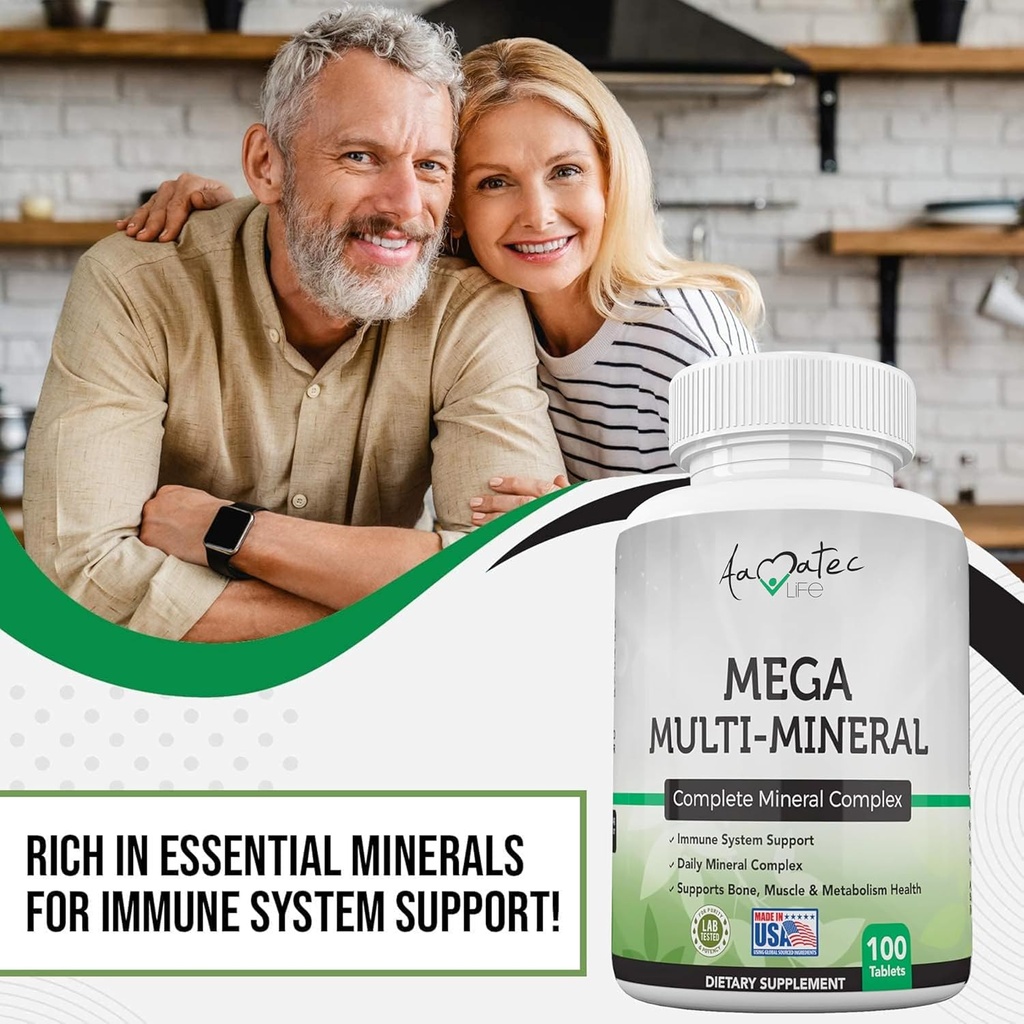 Aamatec Life Multi Minerals Supplement Complete Mineral Complex with Vitamin D3, Calcium, Magnesium, Zinc & Iodine Bone, Muscle, Metabolism & Immune Support Mega Multi-Mineral Supplement 100 Tablets 4