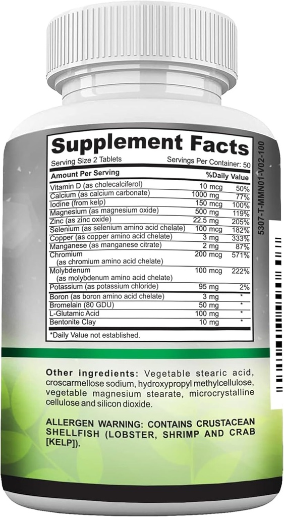 Aamatec Life Multi Minerals Supplement Complete Mineral Complex with Vitamin D3, Calcium, Magnesium, Zinc & Iodine Bone, Muscle, Metabolism & Immune Support Mega Multi-Mineral Supplement 100 Tablets 6
