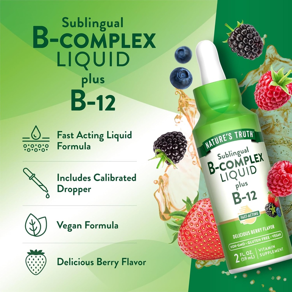 Nature's Truth Sublingual B Complex | with B12 | 2 Fluid Ounces | Berry Flavor | Vegan, Non-GMO & Gluten Free Supplement 6