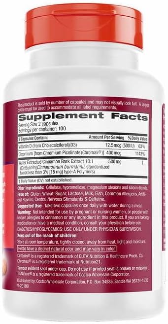 OProCyn Tru Nature Cinsulin Advanced Strength Cinnamon Extract 500mg, 200 Vegetarian Capsules 3