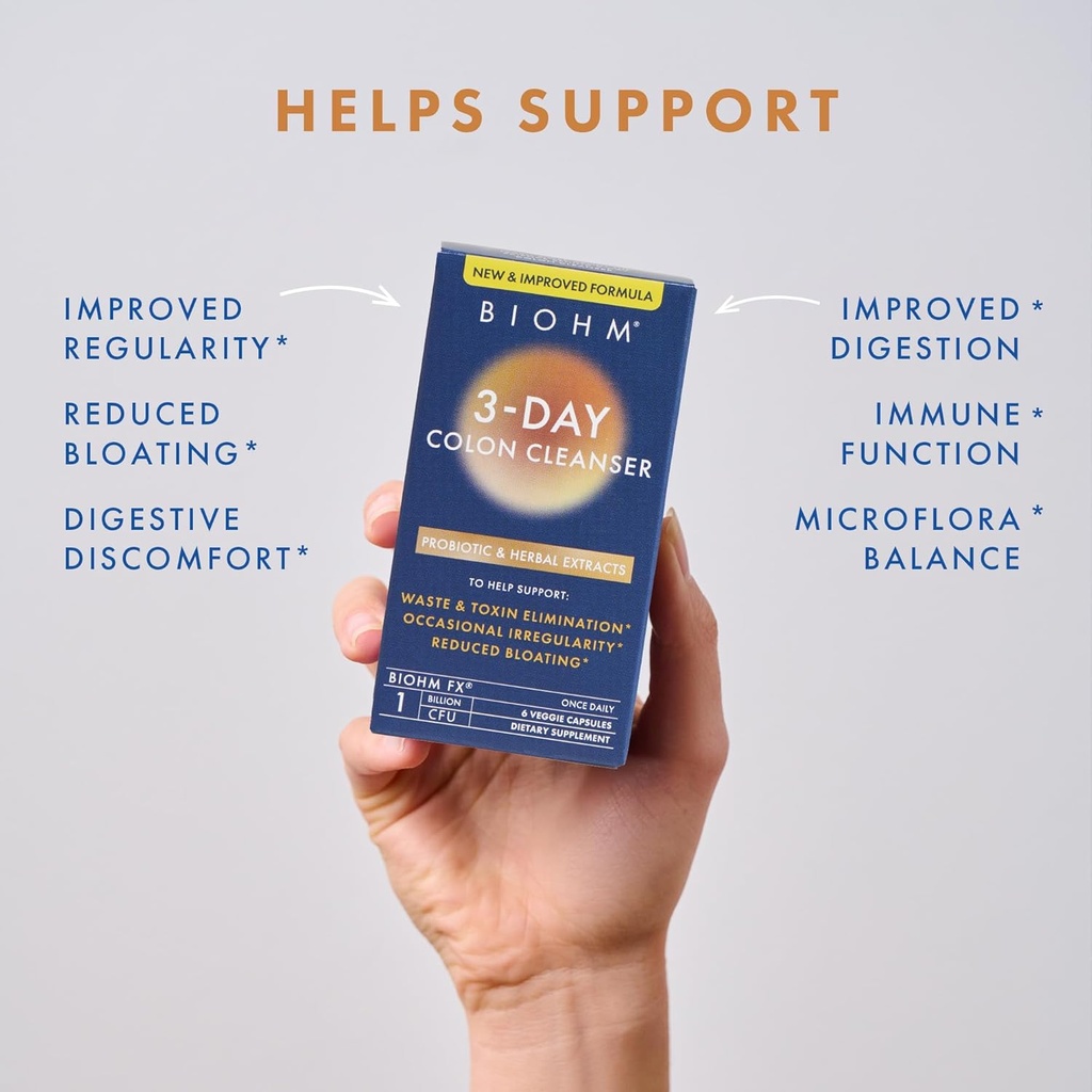 BIOHM 3 Day Colon Cleanse Detox with Probiotics & Herbal Extracts (6 Capsules, 3 Servings) Supports Constipation, Bloating Relief & Immune Health, Gut Cleanse for Men and Women, Non-GMO & Gluten-Free 4