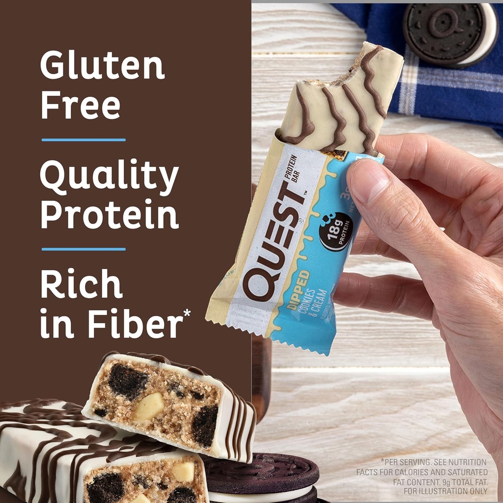 Quest Nutrition Dipped Chocolate Cookies & Cream Protein Bars, High Protein, Low Carb, Gluten Free, Keto Friendly, 12 Count 4