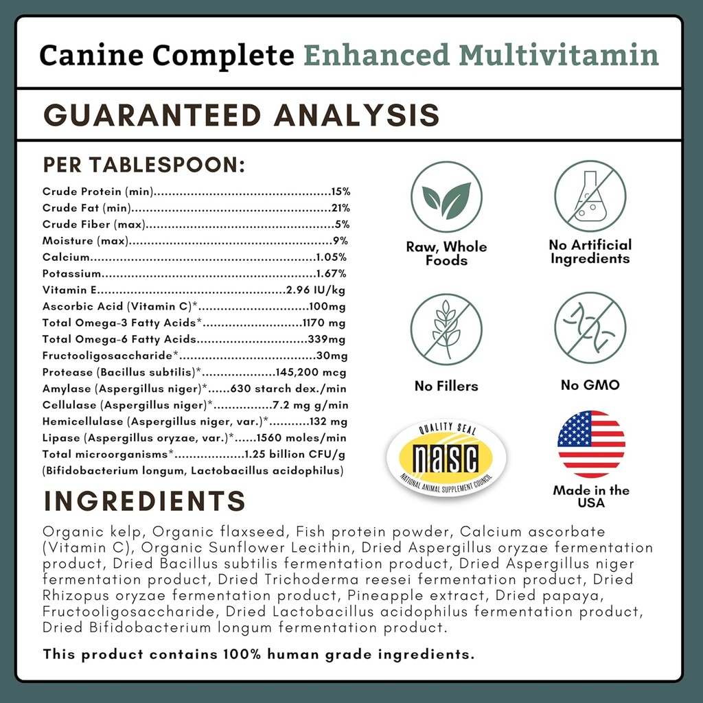 Wholistic Pet Organics Canine Complete - Dog Multivitamin Powder - 1 Lb - Daily Dog Vitamins and Supplements for Homemade Food - Immune System, Skin, Coat & Overall Health - Small and Large Breed 6