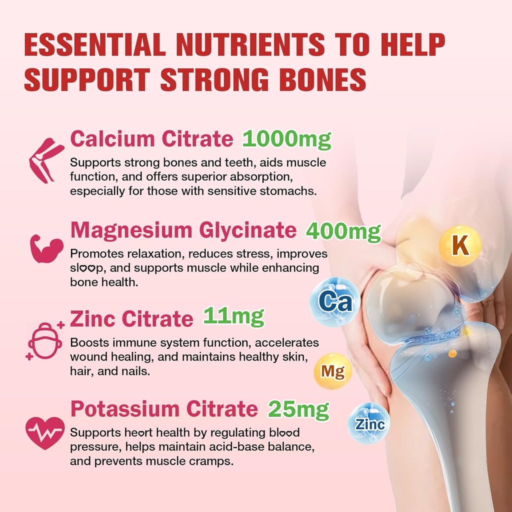 Calcium Magnesium Zinc Gummies – Calcium with Vitamin D3 & K2, Calcium Citrate Gummies for Bone, Muscle, Calm & Zzz Support –High Absorption Magnesium, Raspberry Flavored, 60 Count 5