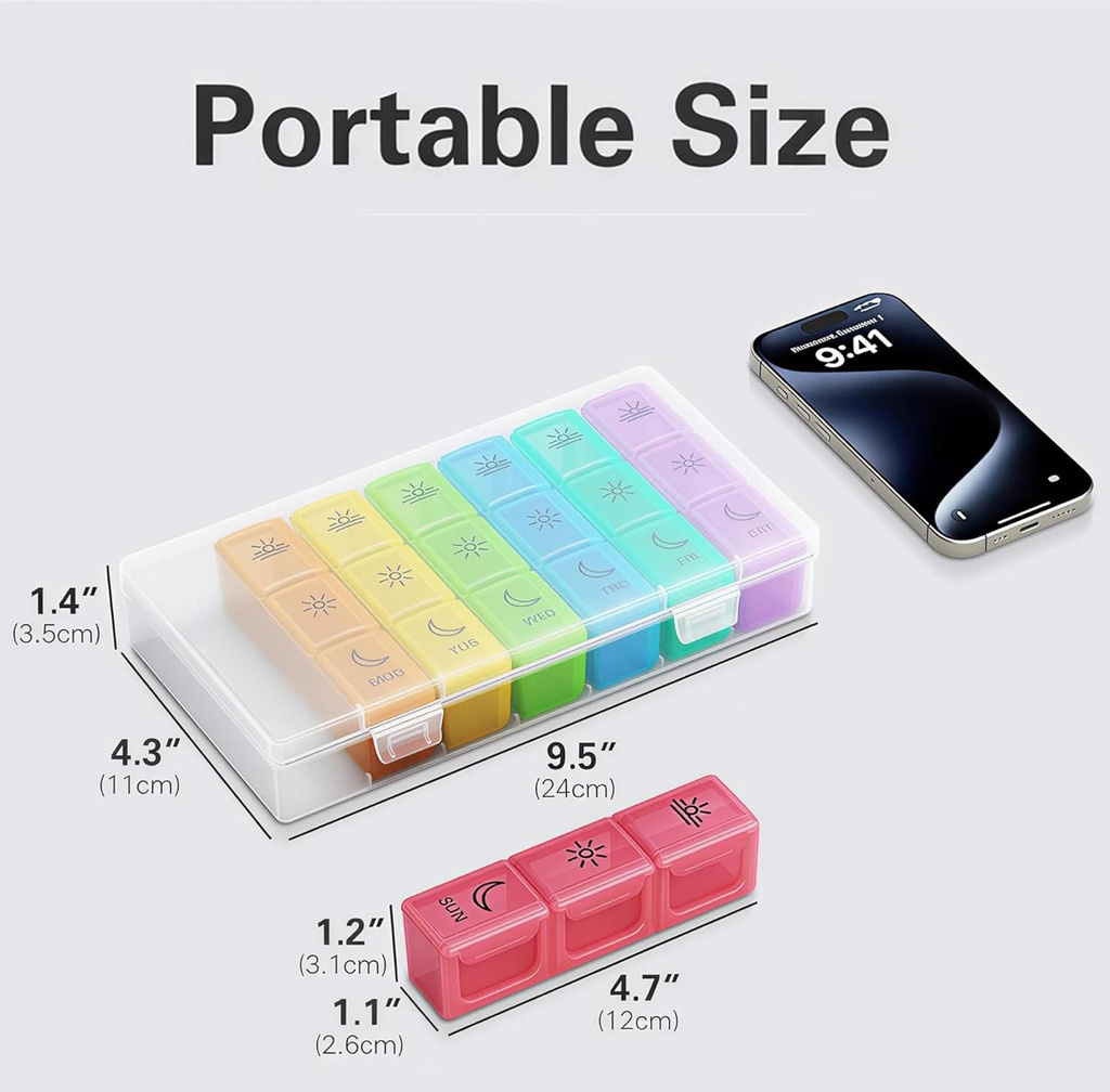 BUG HULL Pill Organizer 3 Times a Day, Large Weekly Medicine Pill Organizer 3X a Day, 7 Day Pill Box Cases Morning Noon Evening for Vitamin, Cod-Liver Oil, Supplements (Rainbow White) 6