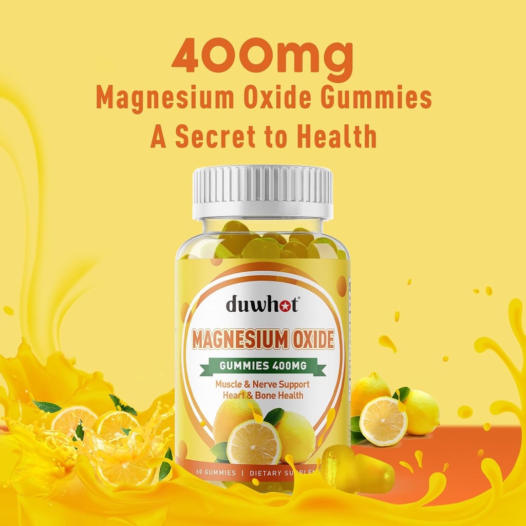 Magnesium Oxide Gummies 400mg, Magnesium Oxide Chewable Supplement for Adults & Kids, Nerve, Muscle, Bone & Heart Support, Non GMO, Pectin, Vegan, 120 4