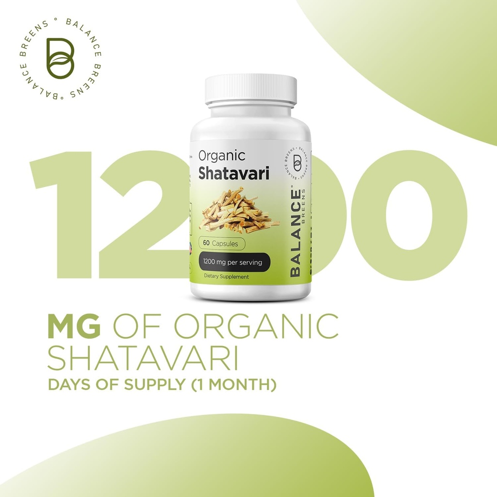 Organic Shatavari 1200mg, 60 Capsules - Lactation Support Vitamins, Hormonal Balance for Women, Asparagus Racemosus Root 5