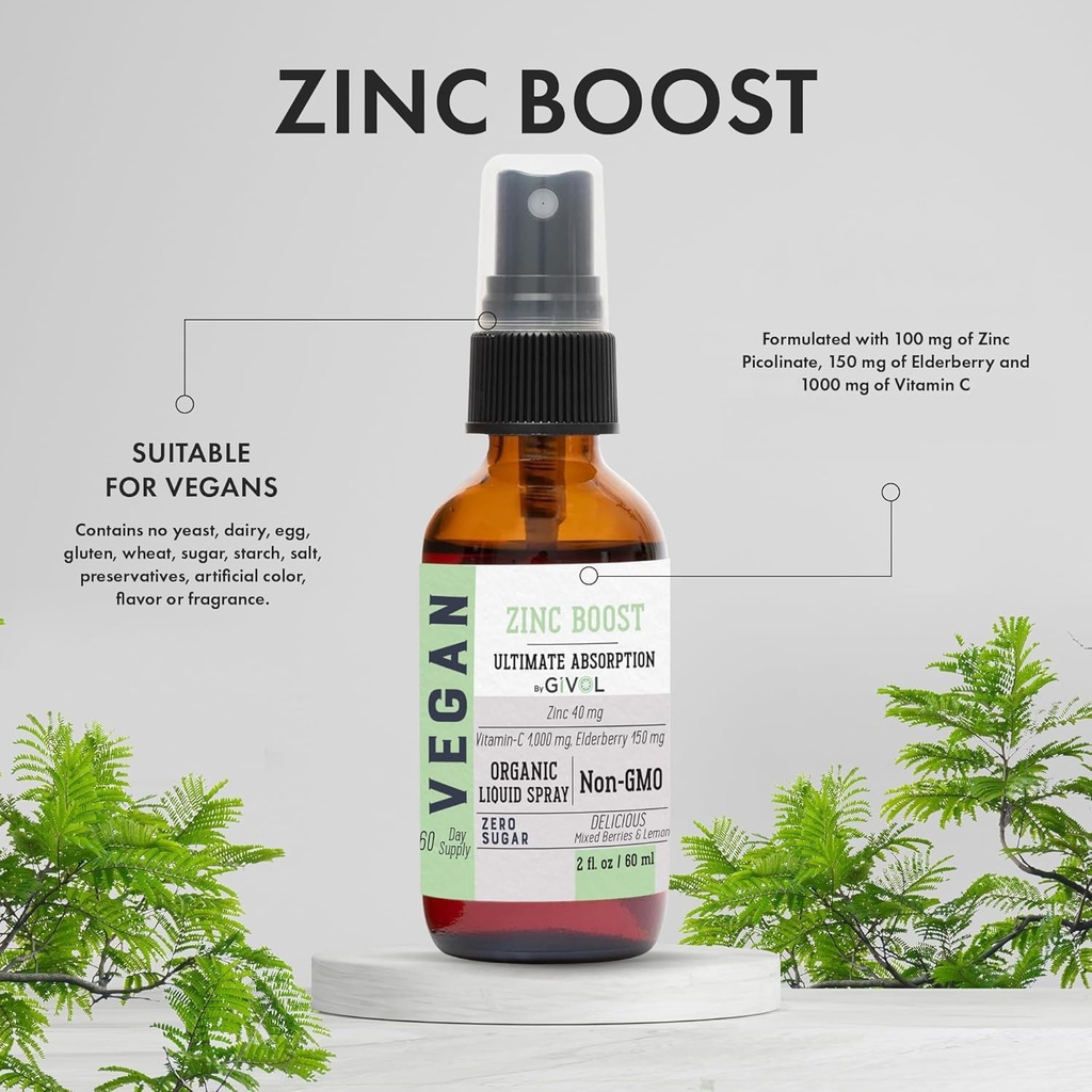 Organic ZINC Boost Mist 40 mg (Extra Strength) - Sugar Free with Vit C and Elderberry Extract - Vegan Liquid Spray for Kids and Adults - Easy Absorption - Non-GMO - (60 ml) 60 Days Supply 3