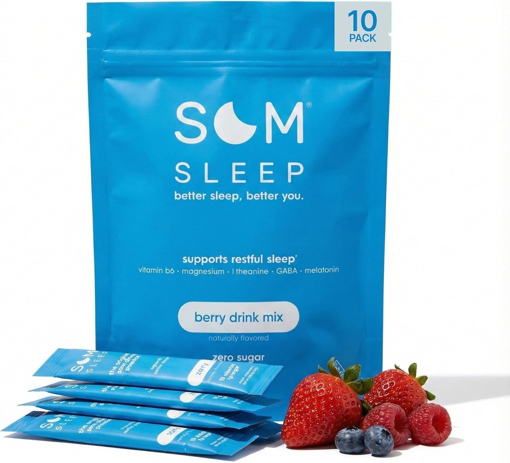 Som Sleep, Calm Sleep Powder Drink Mix, 3mg Melatonin, Magnesium, Vitamin B6, L-Theanine & GABA – Vegan, Zero Sugar, Keto Friendly – Berry, 10-Pack 2