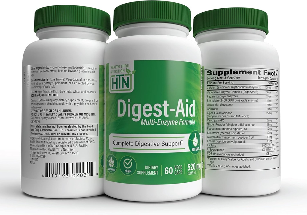 Digest-Aid | Complete Digestive Enzyme Formula with Pre and Probiotic | Digestion & Nutrient Absorption Support | Fast Acting Discomfort Relief | Non-GMO | by Health Thru Nutrition (Pack of 60) 6