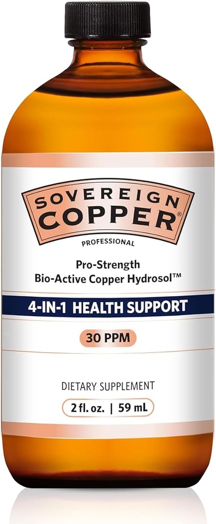 Sovereign Pro-Strength Bio-Active Copper Hydrosol - Bioavailable Copper Liquid Supplement for Adults & Kids with Silver Hydrosol for Hair, Skin, & Nails, 30ppm - 2 fl oz (59mL) 2