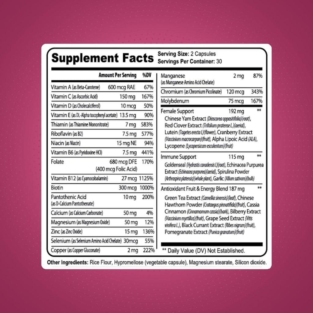 MULTIVITAMIN for Active Women, 60 Capsules, Multivitamin & Multi-Mineral Supplement for Women, Helps Support Energy Levels, Focus, Concentration & Immune Health 5