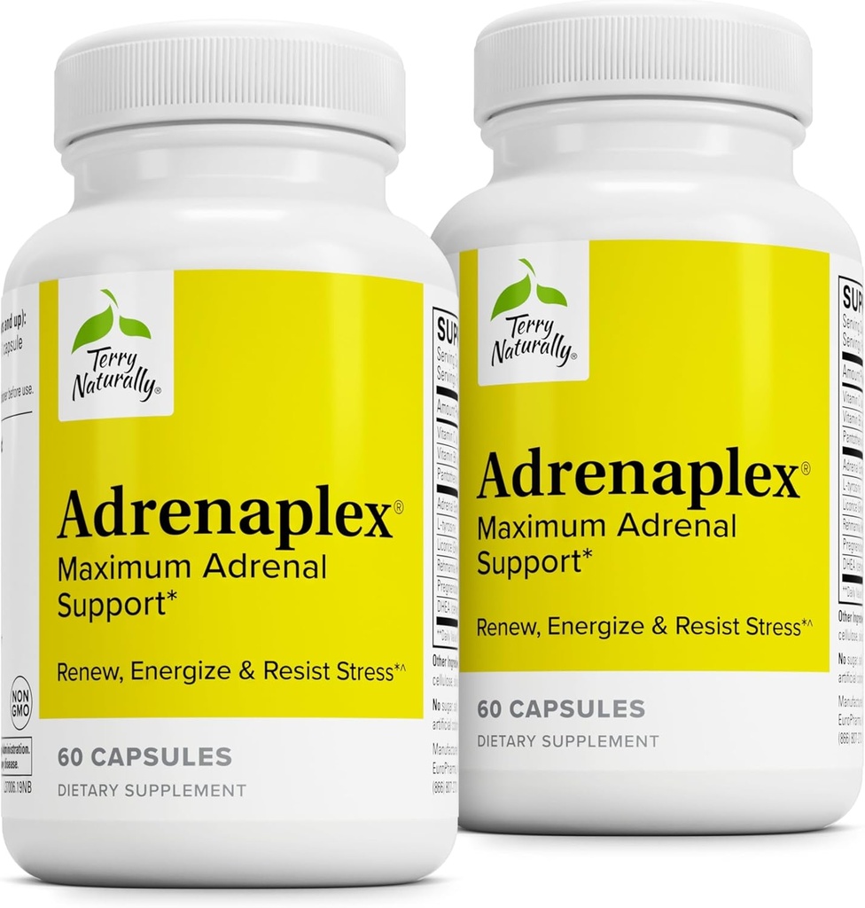 Terry Naturally Adrenaplex - Adrenal Gland Function Supplement - Glandular Support with Vitamins C & B6 - Supports Healthy Adrenal Function - Keep Out of Reach of Children - 60 Capsules (Pack of 2) 2