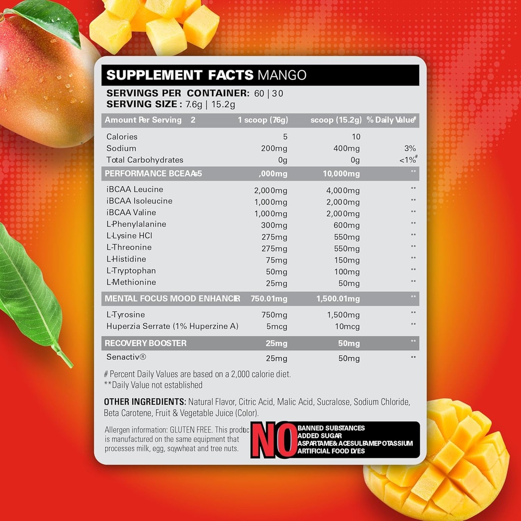 EHP Labs Beyond BCAA Powder Amino Acids Supplement for Muscle Recovery - 8g of Sugar Free BCAAs Amino Acids Post Workout Recovery Powder & 10g of EAA Amino Acids Powder - 60 Servings (Mango) 3