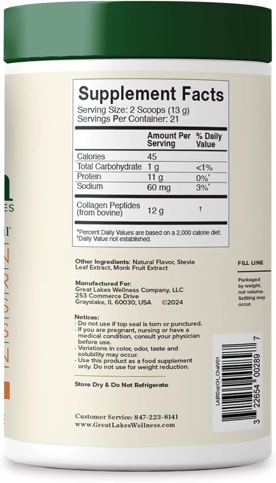 Great Lakes Wellness Collagen Peptides Powder for Skin, Hair, Nails, Joints & Digestion - Chai Flavored - Quick Dissolve Hydrolyzed, Non-GMO, Kosher - 10 oz 4