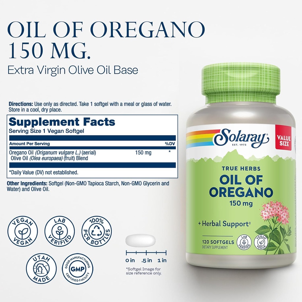 SOLARAY Oil of Oregano Softgels 150 mg and Mullein Leaf 330 mg - Wellness Support Bundle - Oregano Oil and Mullein Capsules for Overall Health Support - Vegan, 60-Day Guarantee, 120ct/180ct 3