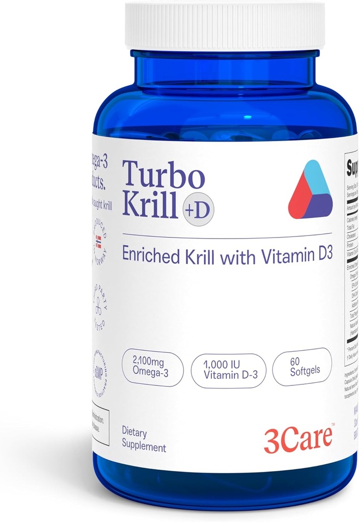 Turbo Krill 2100mg [High Concentrate] Krill Oil Plus 600 IU Vitamin D Omega 3 Supplement 60 Count Softgels 2
